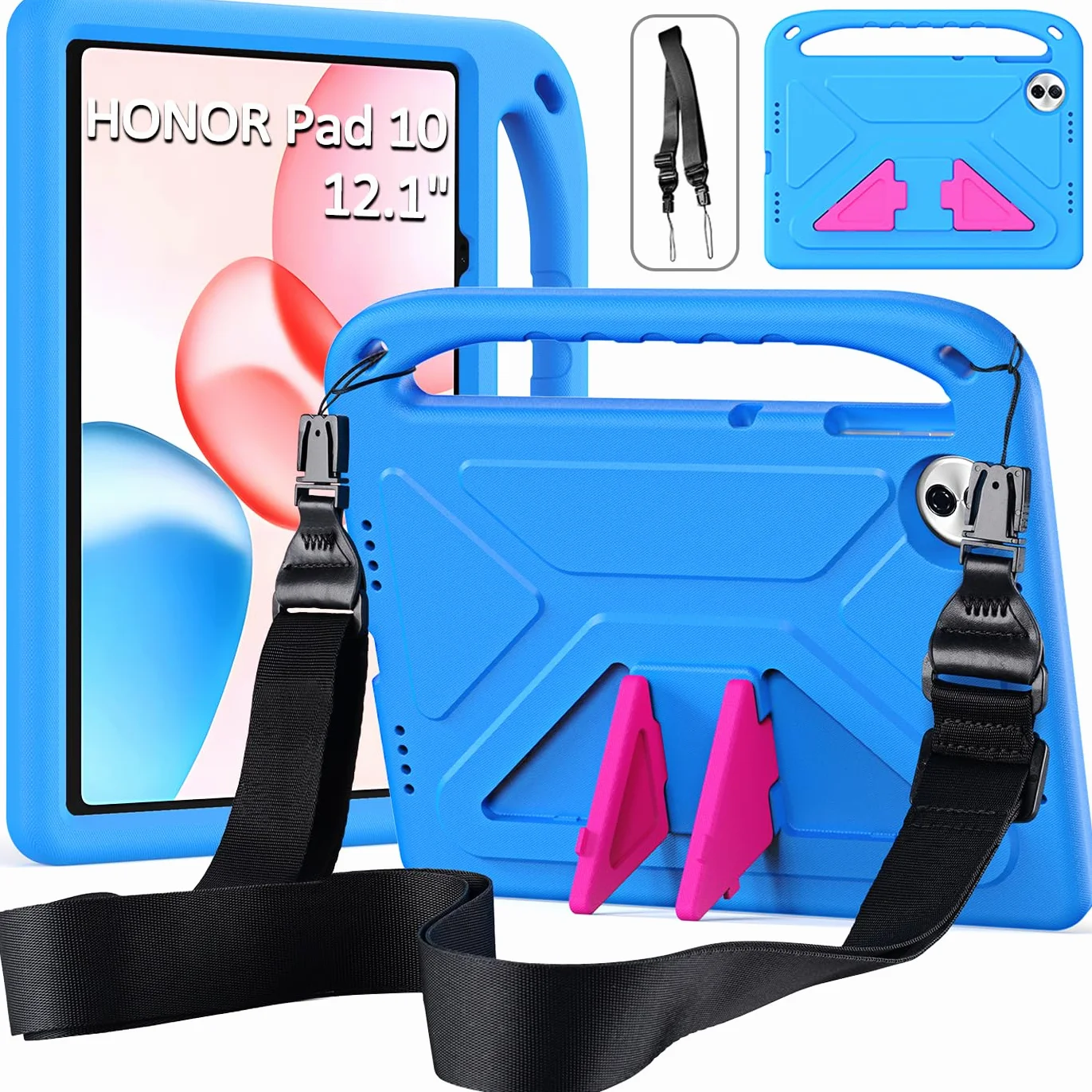 Custodia per bambini Honor Pad 10 Tablet 12.1 Pollici 2025, Eva Leggermente antiurto custodia protettiva con manico per bambini e tracolla, Blu