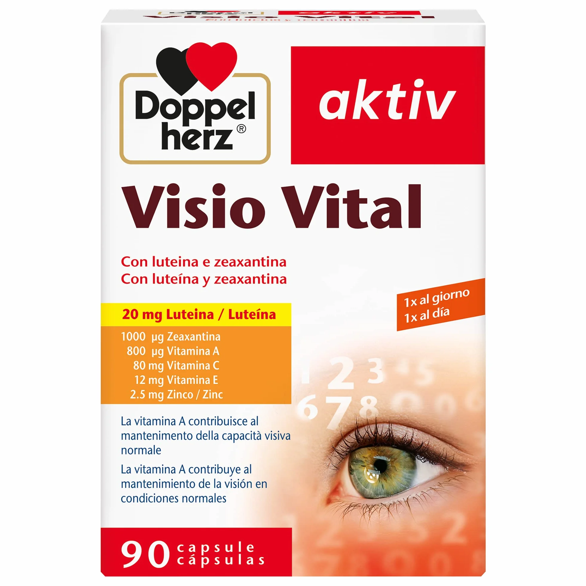 Doppelherz aktiv Visio Vital Integratore Alimentare per la Vista con Luteina, Zeaxantina, Vitamina A C E e Zinco 90 Capsule