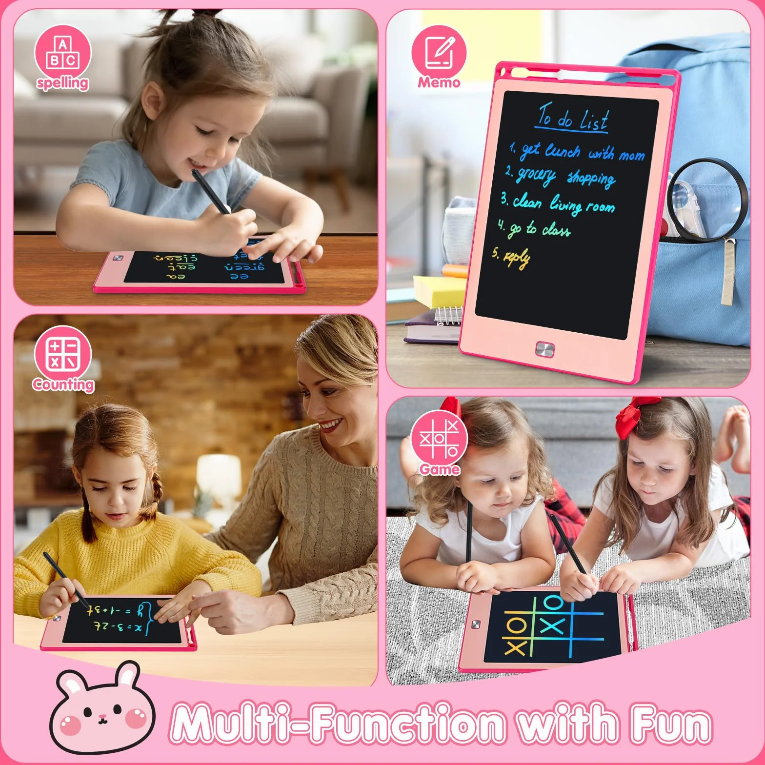 Tavoletta Grafica Bambini LCD 8,5 pollici Lavagnetta Cancellabile Riutilizzabile Rosa