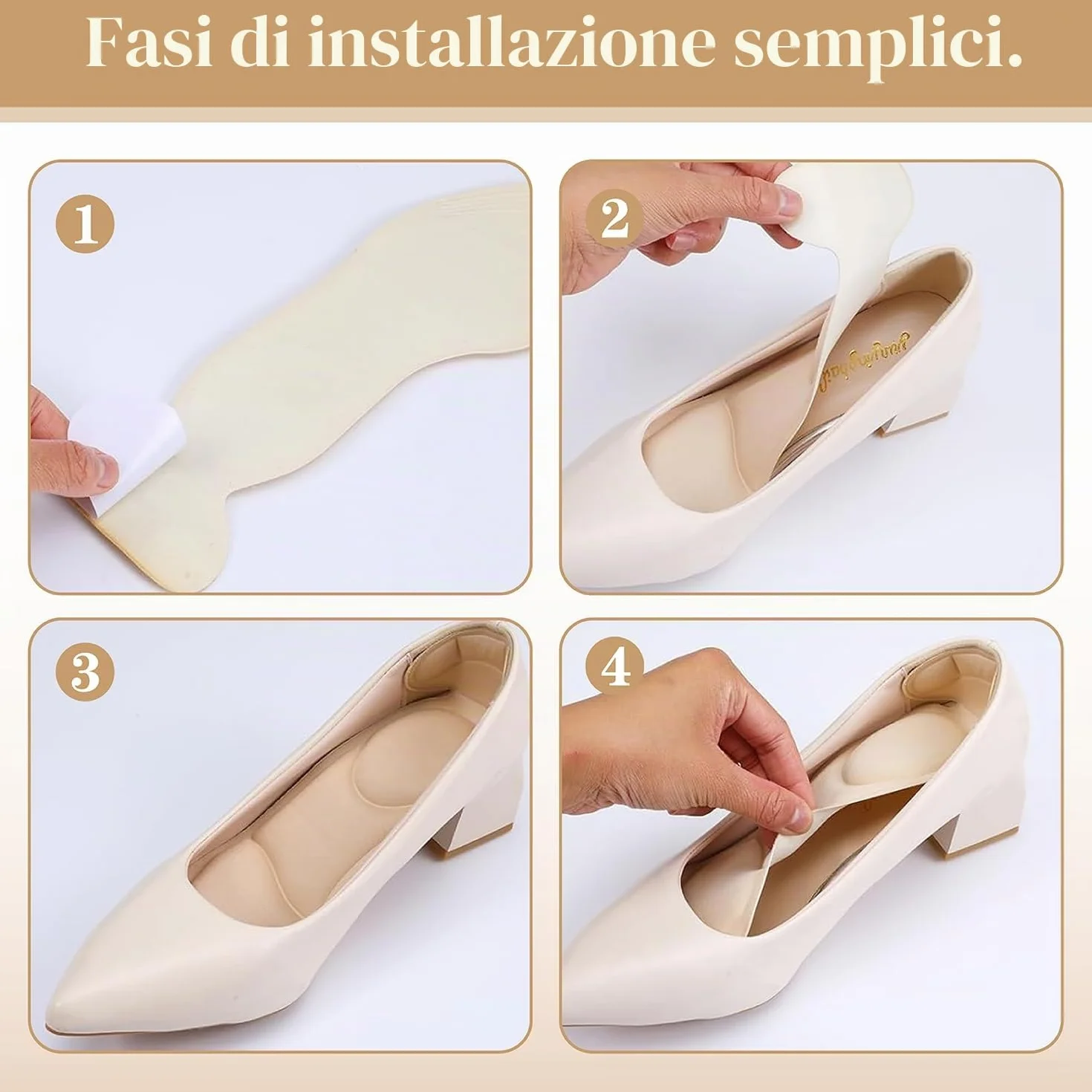 4 Paia Solette Memory Foam Protezione Tallone per Scarpe Tacco Alto Autoadesive Cut-out Cura Piedi