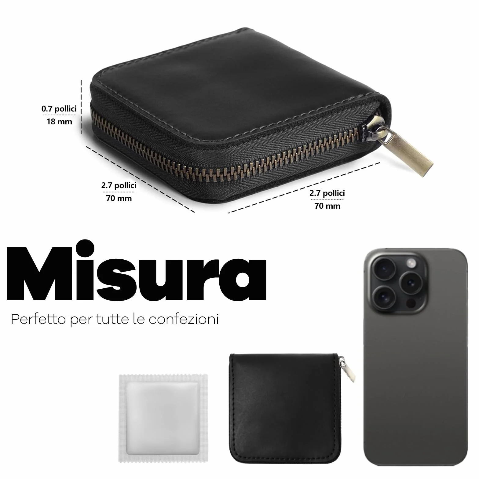 Fuinloth Portacondomi Privacy Uomo, Portaoggetti Compatto da Viaggio in Pelle Nera con Cerniera
