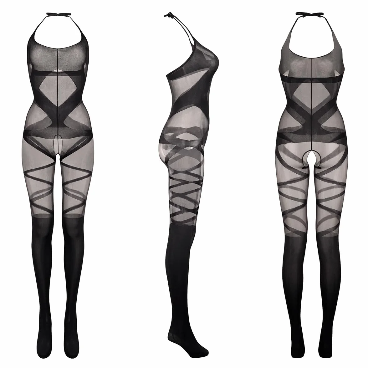 Bodystocking Rete Trasparente Donna Camicia da Notte Bodysuit Senza Cavallo Nero Lingerie Erotica