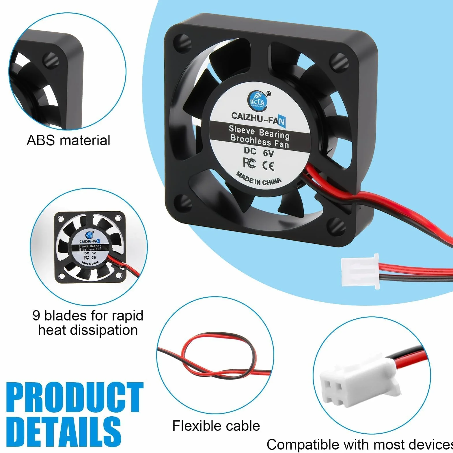 Ventilatori Silenziosi DC 5V 40mm, Mini Ventilatori di Raffreddamento Silenziosi da 4010 con Cavo da 30cm, 0,75W, Ideali per Stampanti 3D, Dispositivi Elettronici