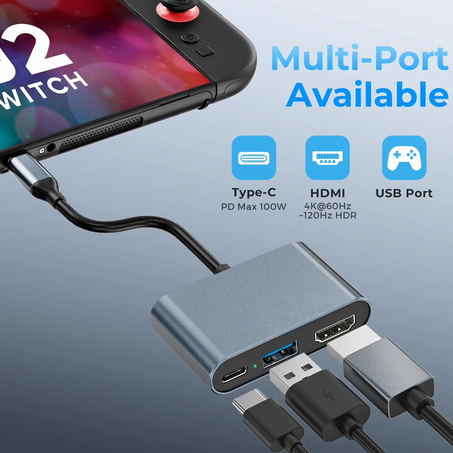 Switch 2 Dock, docking station portatile USB C con porta 4K @ 120Hz/PD 100W/USB 3.0, dock TV da viaggio in lega di alluminio per Switch/Steam Deck/ROG Xbox Ally X/Legion Go 1/2/S