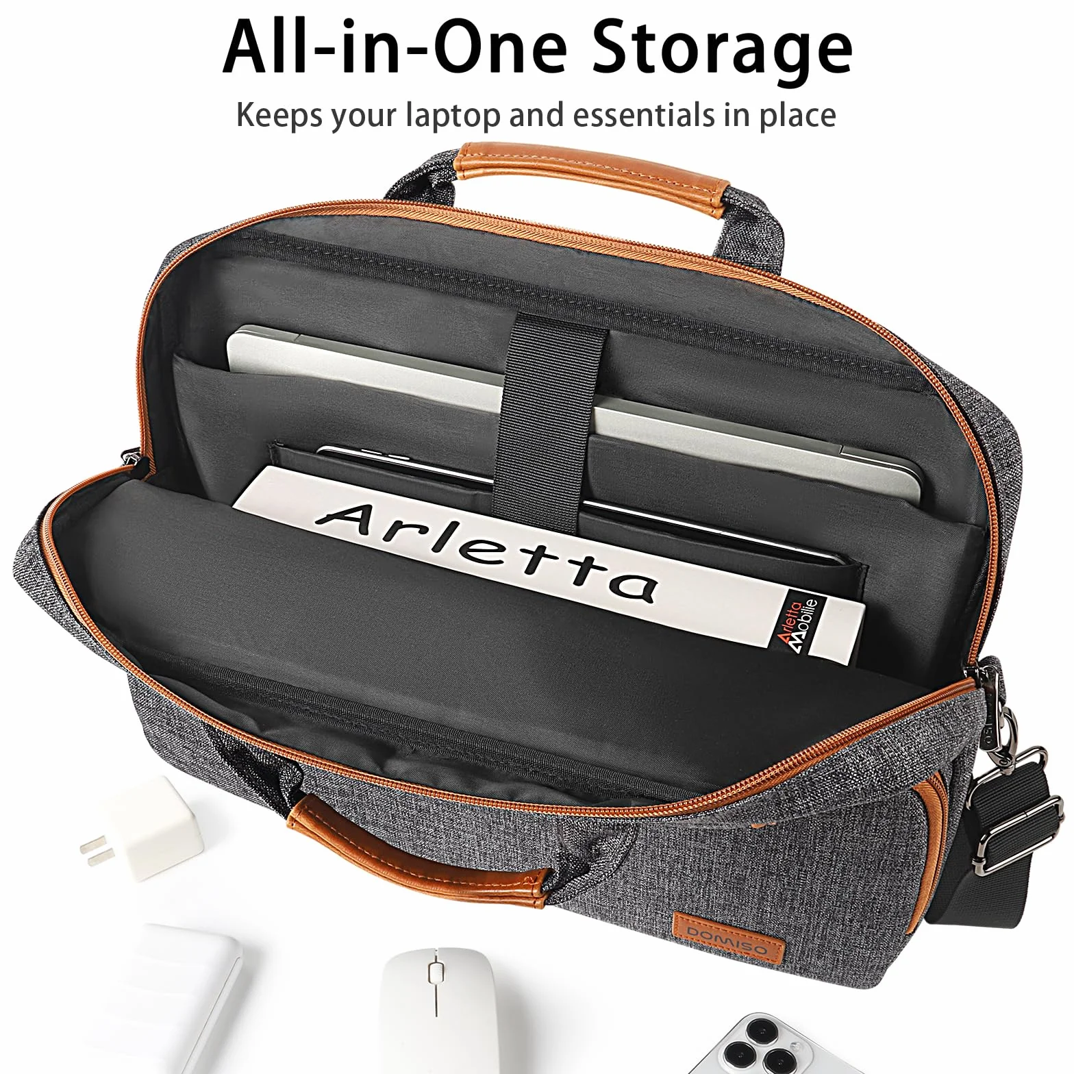 DOMISO Borsa per PC da 17 17,3 18 Pollici, Messenger Resistente all'Acqua con Tracolla, Compatibile con 17-18" Portatili e Notebook da Gaming/Dell/Lenovo/Acer/HP/MSI/ASUS, Grigio Scuro