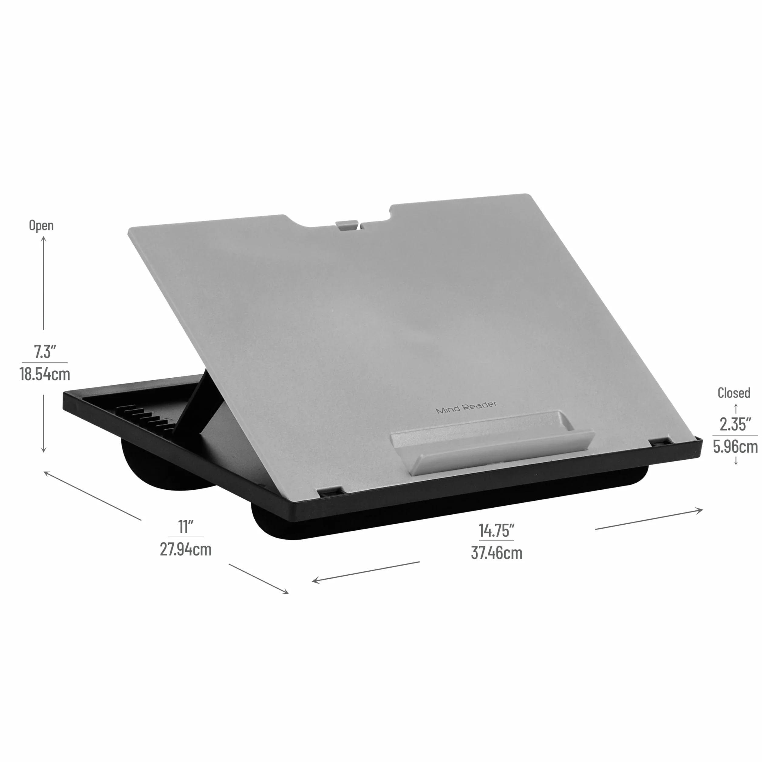 Mind Reader Anchor Collection, scrivania portatile regolabile a 8 posizioni con cuscini integrati, grigio