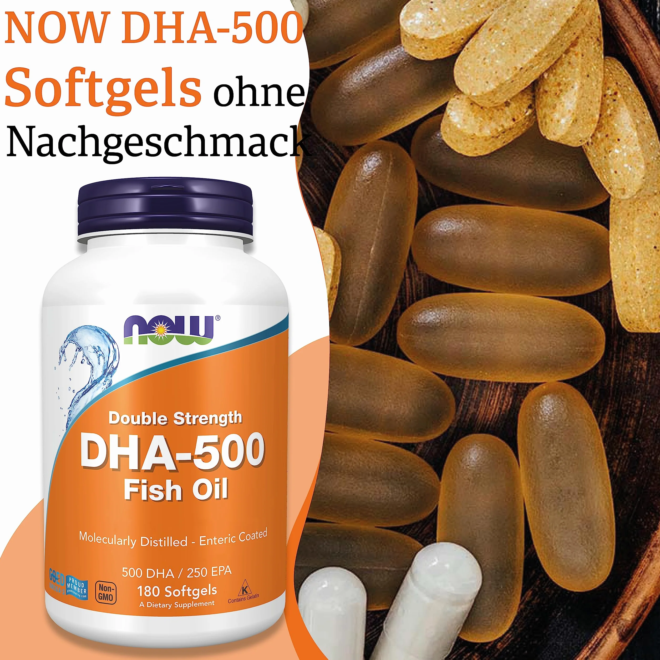 Now Foods DHA-500 Doppia Forza 180 Capsule morbide Olio di Pesce EPA Vitamina E