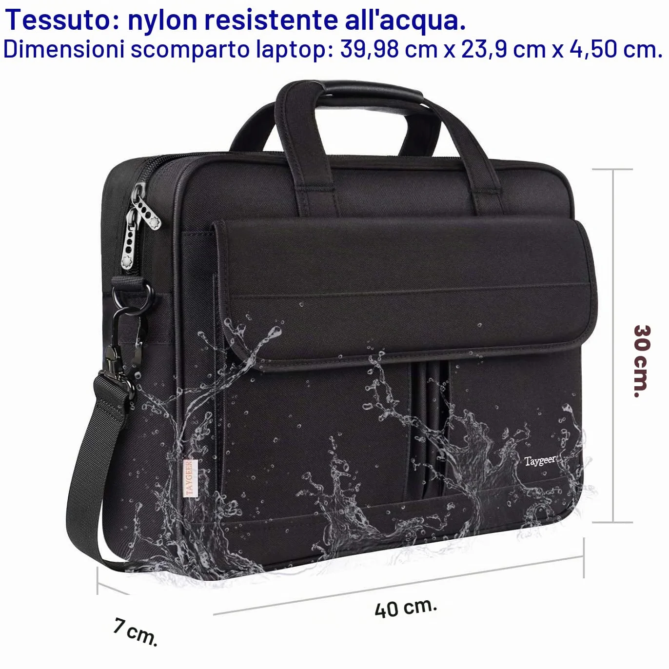Taygeer Borsa Porta PC, 15.6 Pollici Impermeabile Borsa Computer Portatile Borsa Messenger per Donna Uomo Insegnanti Viaggio Lavoro Università Scuola, Nero