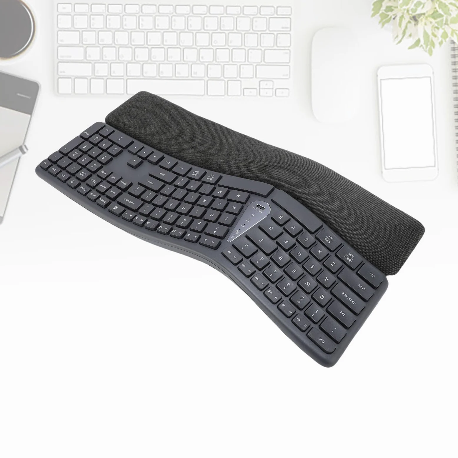 Tosuny Tastiera Ergonomica Wireless, Tastiera Divisa Bluetooth con Riposo Al Polso Imbottito, 111 Tasti, USB C Ricaricabile, connettività Bluetooth e USB, per Vittorie 7 8 10