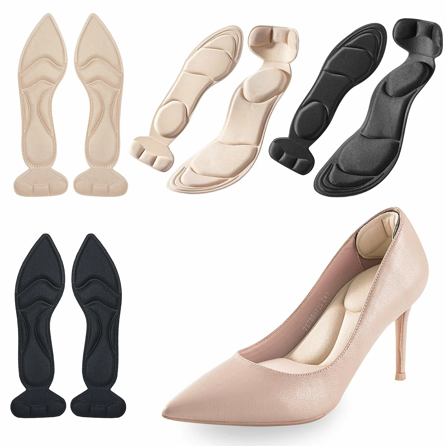 4 Paia Solette Memory Foam Protezione Tallone per Scarpe Tacco Alto Autoadesive Cut-out Cura Piedi