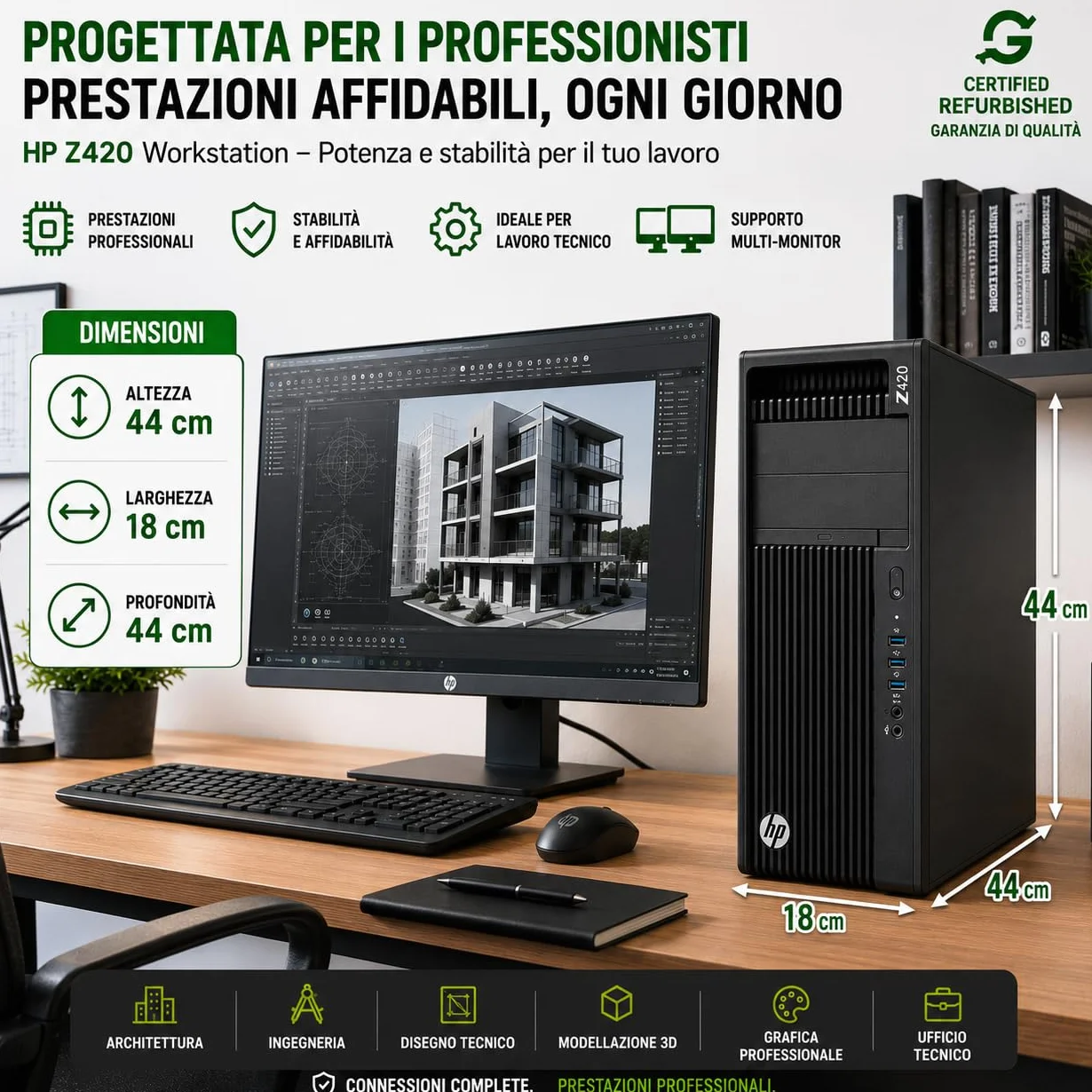 HP Z420 Workstation per CAD e Uffici Tecnici • Intel Xeon E5-1603 • 32GB RAM • SSD 240GB • NVIDIA Quadro K4200 4GB GDDR5 • Windows 11 Pro - Office 365 free • WiFi • Ricondizionata