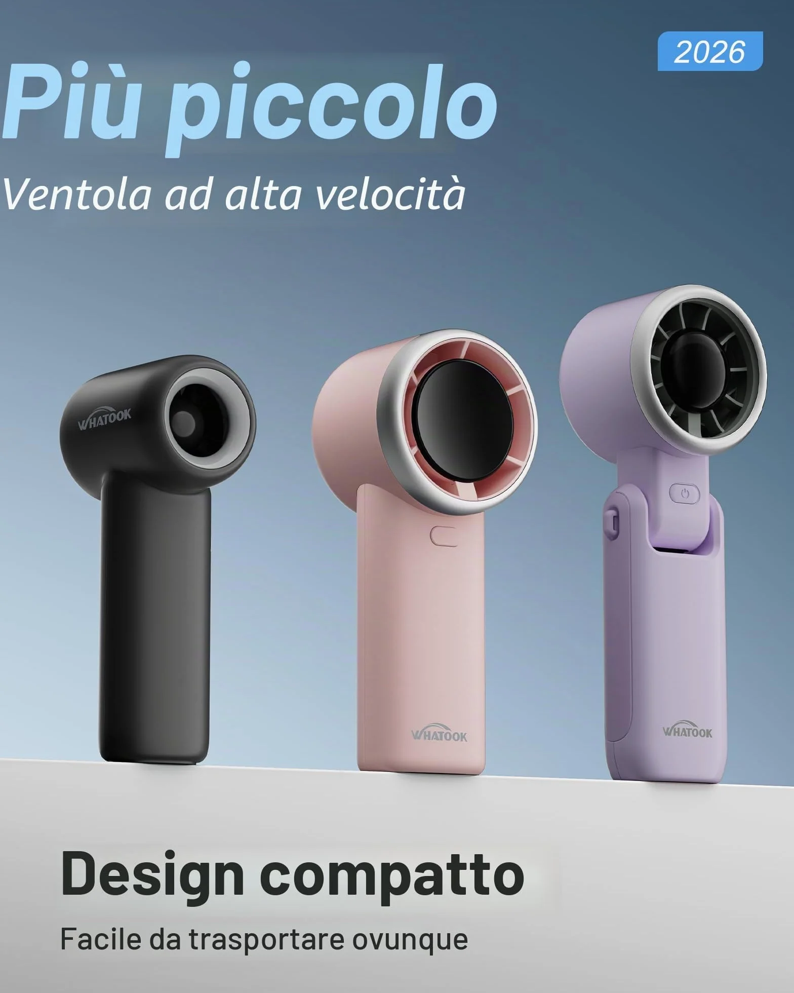 WHATOOK Mini ventilatore portatile, Ventilatore Turbo Portatile, Personale Ricaricabile USB ventilatore a batteria, Piccolo Ventilatore Tascabile a Batteria con 5 velocità