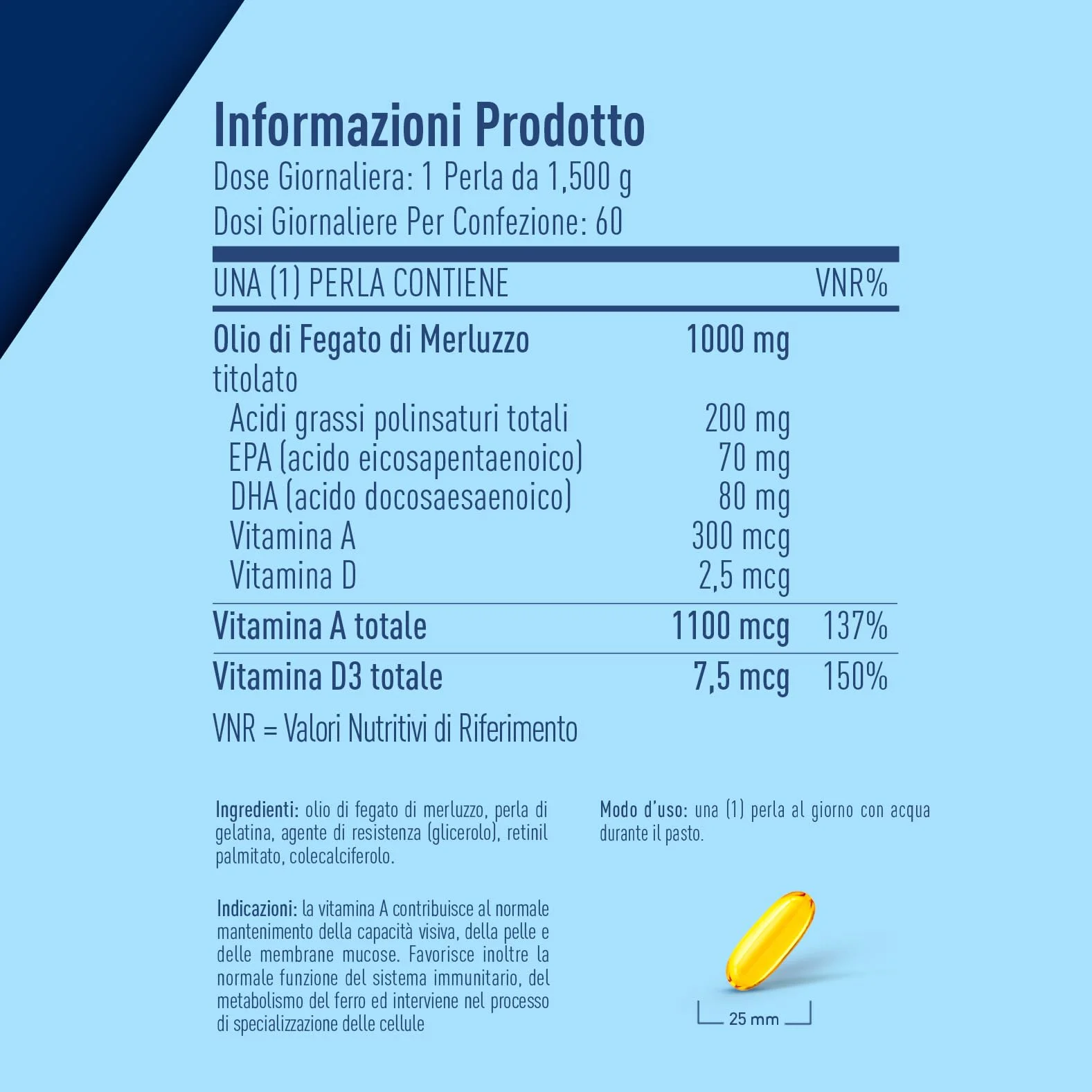 LongLife® Olio di fegato di merluzzo 1000mg Omega 3 EPA DHA Vitamina A D3