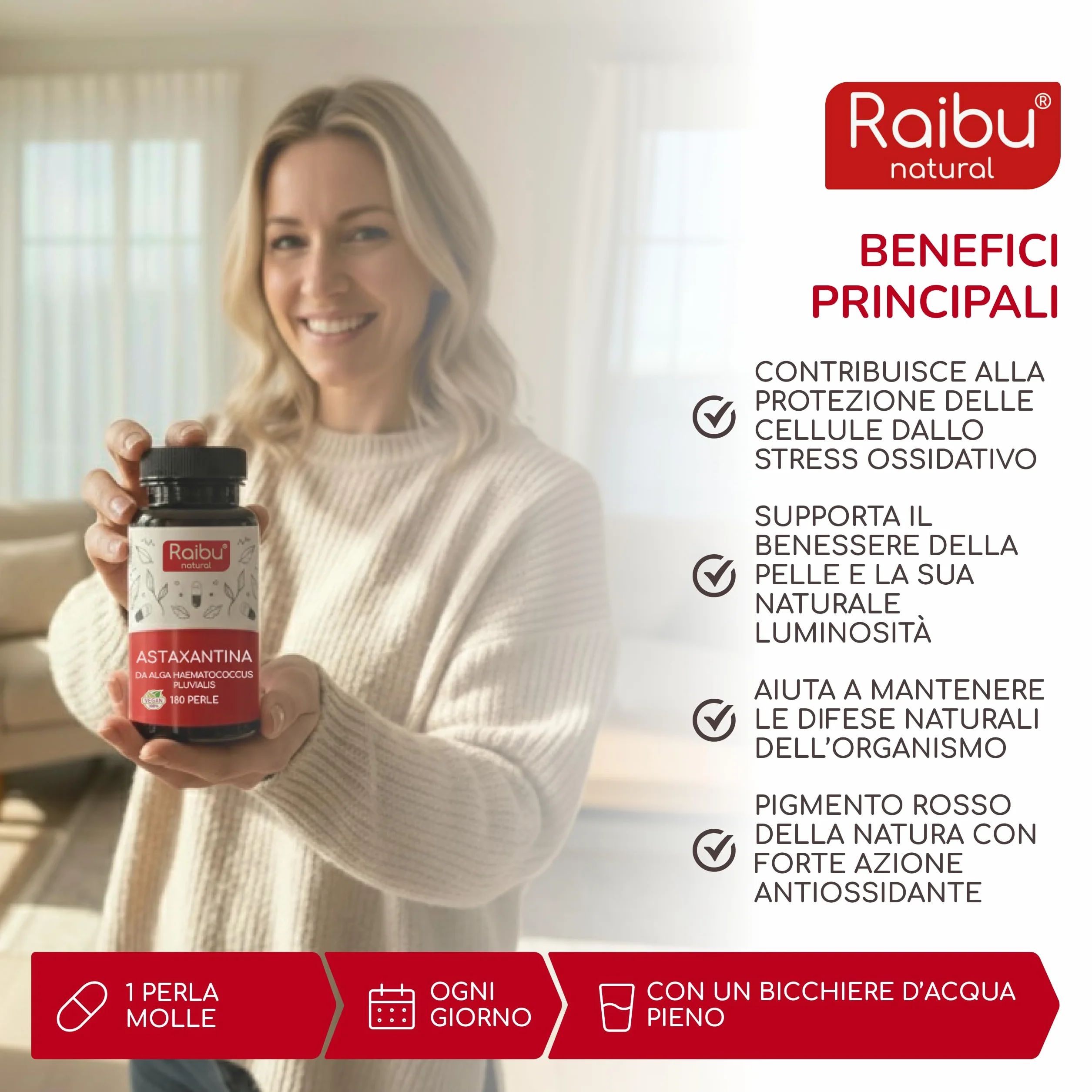 Astaxantina Pura 80 mg 180 Capsule dall’alga Haematococcus pluvialis Antiossidante senza OGM