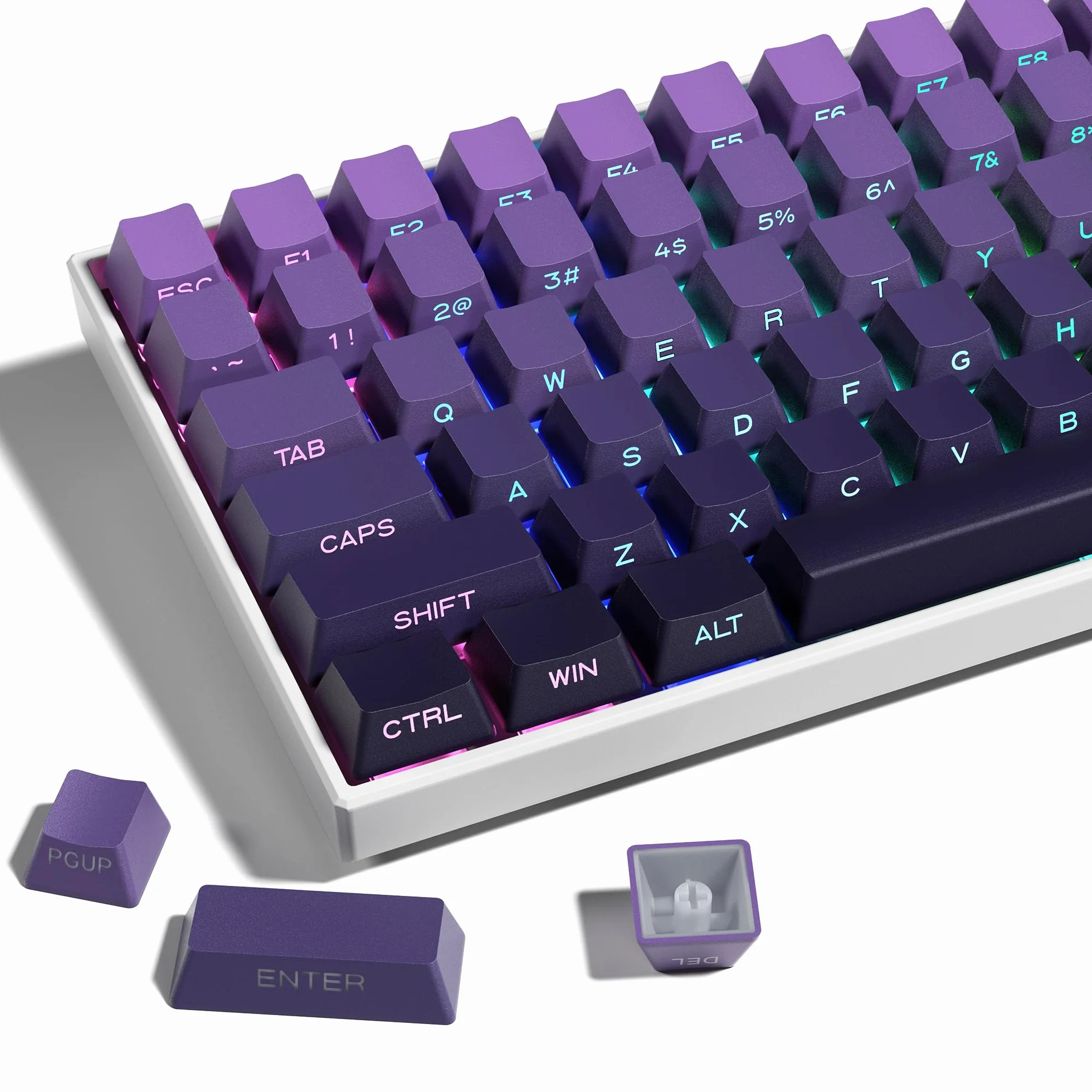 XVX Side Print Keycaps, Shine Through Double Shot PBT Keycaps, Custom Key caps 60 65 75 100 Percent, Gradient Purple 136 Keys Set, OEM Profile, Minimalist Style for Cherry Gateron MX Switches Keyboard