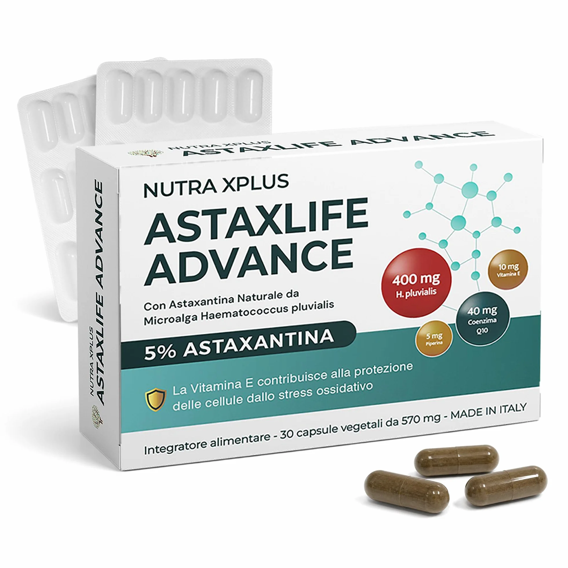 AstaxLife Advance Astaxantina 20 mg con Coenzima Q10, Vitamina E e Piperina antiossidante naturale