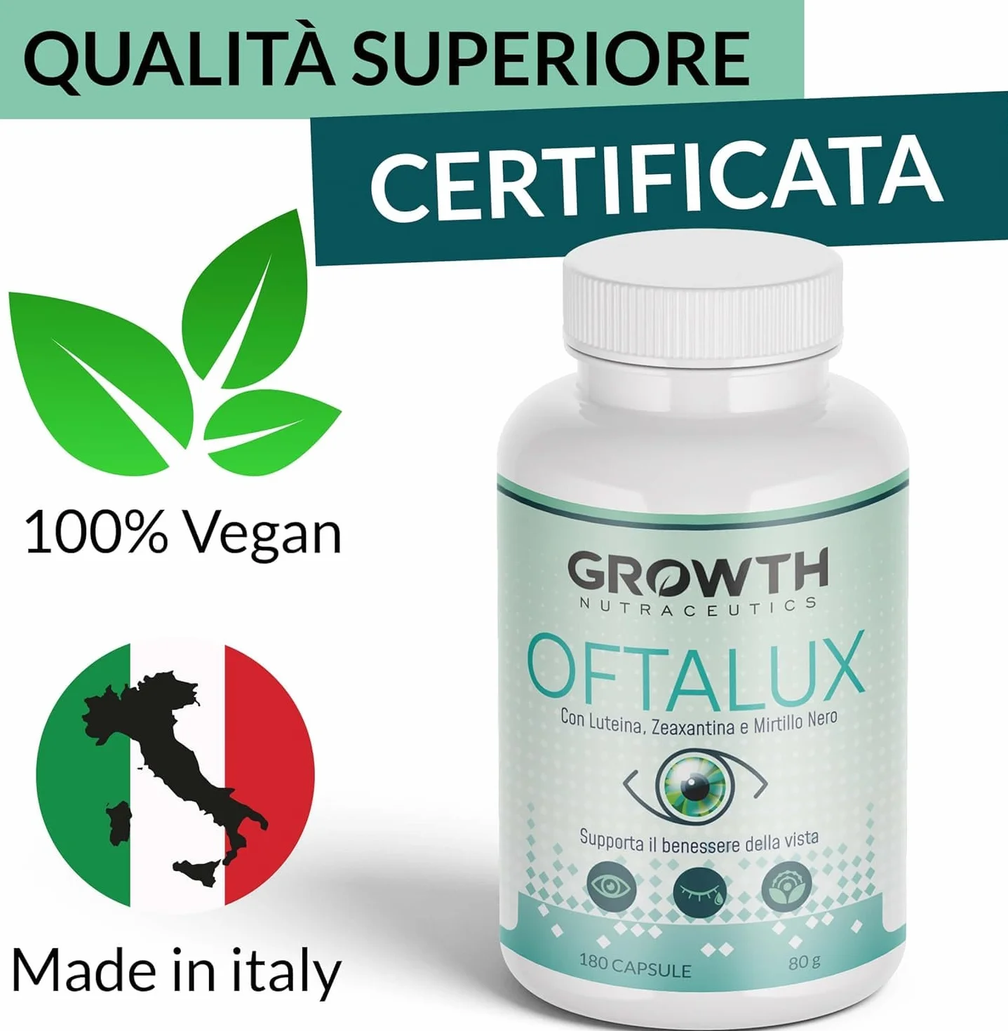 Luteina e Zeaxantina 180 Capsule Integratore Occhi con Mirtillo Nero Vitamine A E