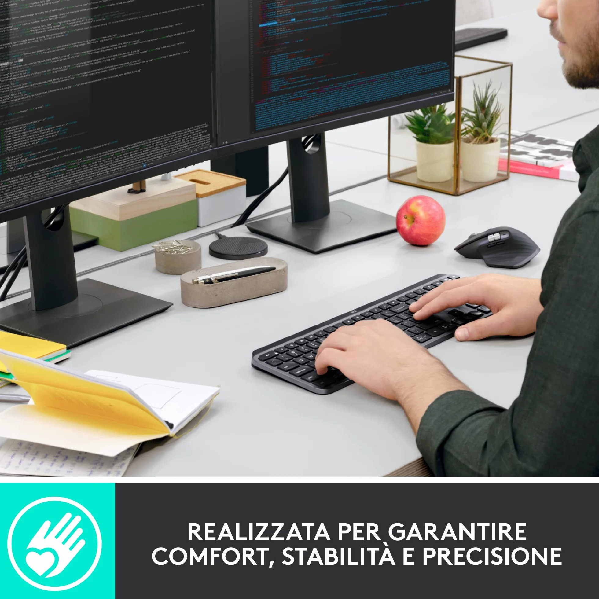 Logitech MX Keys Advanced for Business Tastiera wireless illuminata, ricevitore USB Logi Bolt, Bluetooth, tasti retroilluminati, ricaricabile, layout QWERTY Italiano - Grafite