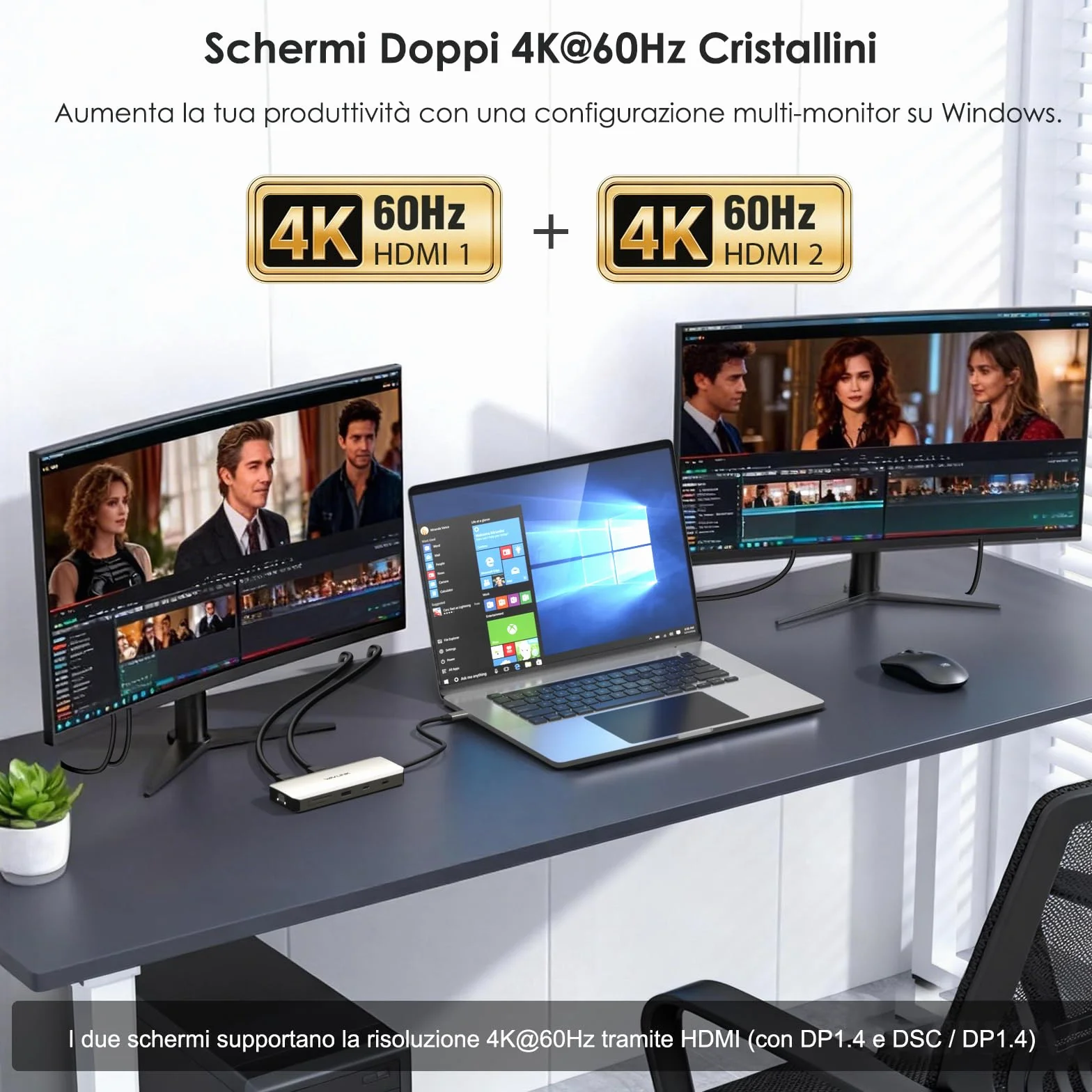Docking station USB C WAVLINK 10 in 1 per laptop, doppio HDMI 4K@60Hz, USB A/C 3.0, lettore SD/TF, ingresso PD da 100W, Ethernet Gigabit, porta audio, compatibile con Dell, HP e Lenovo