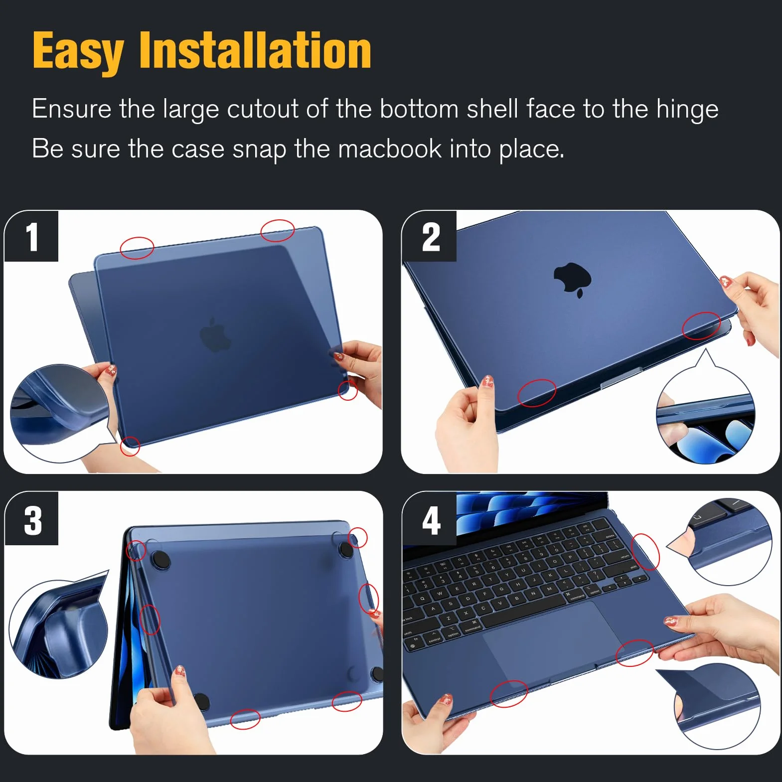 FINTIE Custodia Compatibile con MacBook Air 13.6 Pollici M4/M3/M2 (2025/2024/2022, A3240/A3113/A2681) - [100% Colore Ufficiale] Sottile Cover Rigida Opaca Trasparente Anti-Impronte Case, Mezzanotte