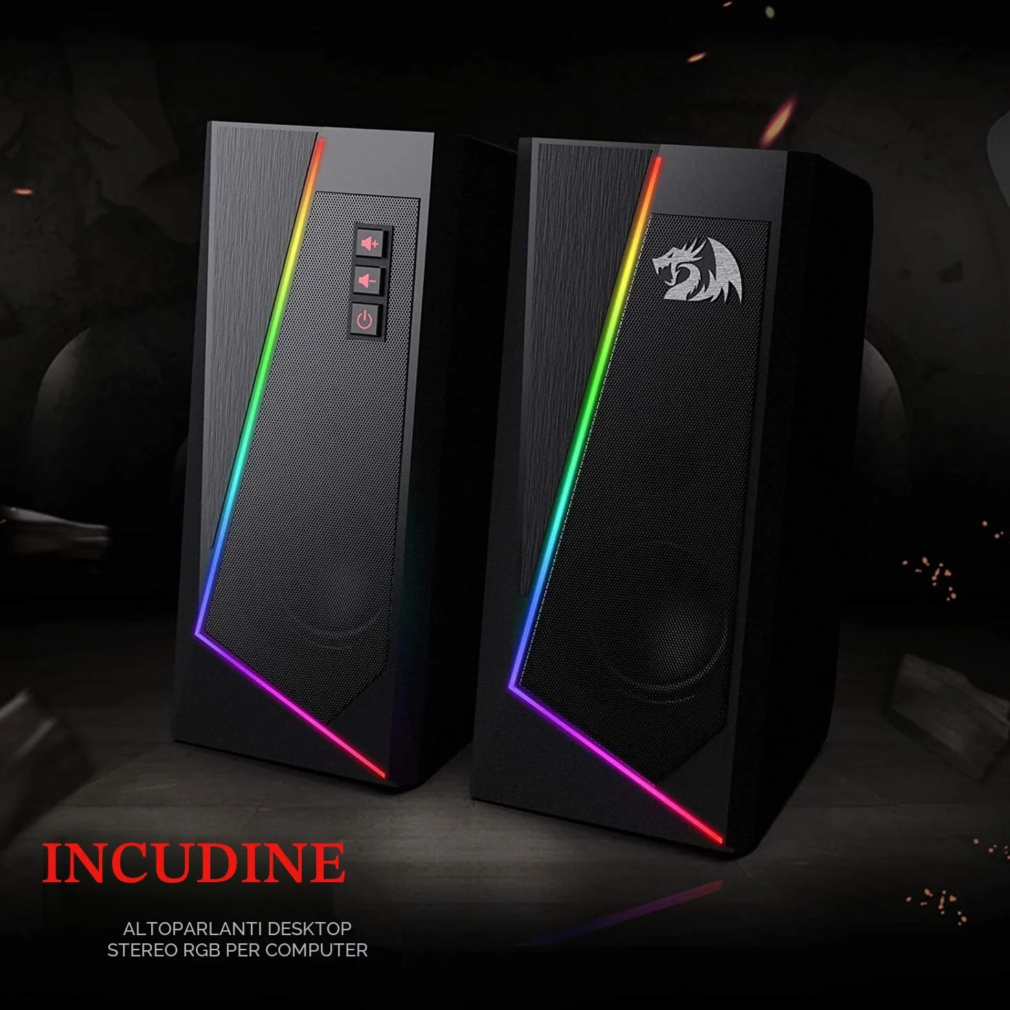 Redragon GS520 Anvil RGB Desktop Altoparlanti stereo PC 2.0 canali LED bassi potenziati controllo volume