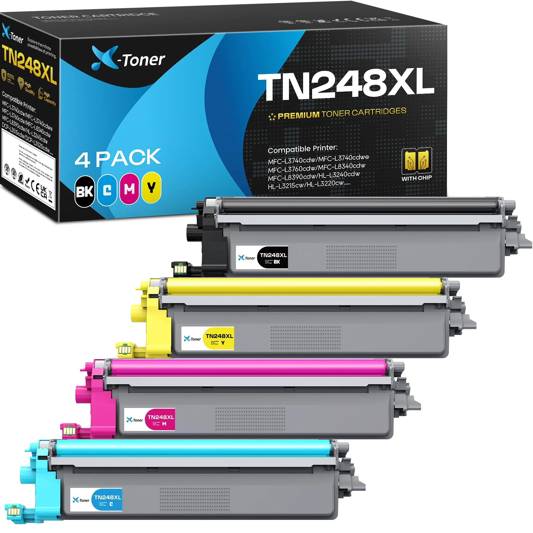 X-Toner TN248 TN248XL Toner Compatibile con Brother TN248 HL-L3240CDW | Compatibile con Brother MFC-L3760CDW DCP-L3560CDW MFC-L3740CDWE HL-L3220CWE DCP-L3520CDWE MFC-L8390CDW MFC-L8340CDW TN-248VAL