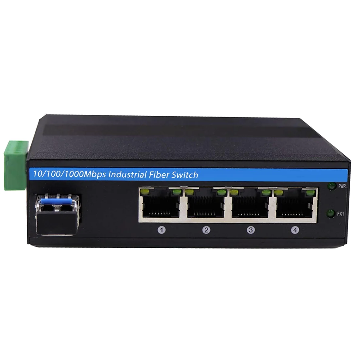 Convertitore in fibra ottica Gigabit Ethernet a 5 porte per esterni, switch di rete DIN Rail industriale 100/1000Base-T a LC fino a 20 km (con ricetrasmettitore SFP)