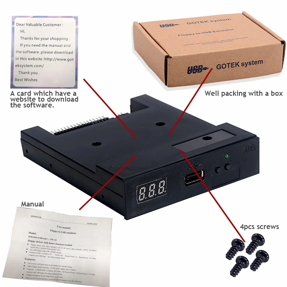 GoTEK SFR1M44-U100 Emulatore floppy drive SSD USB da 3,5 pollici 1,44 MB nero