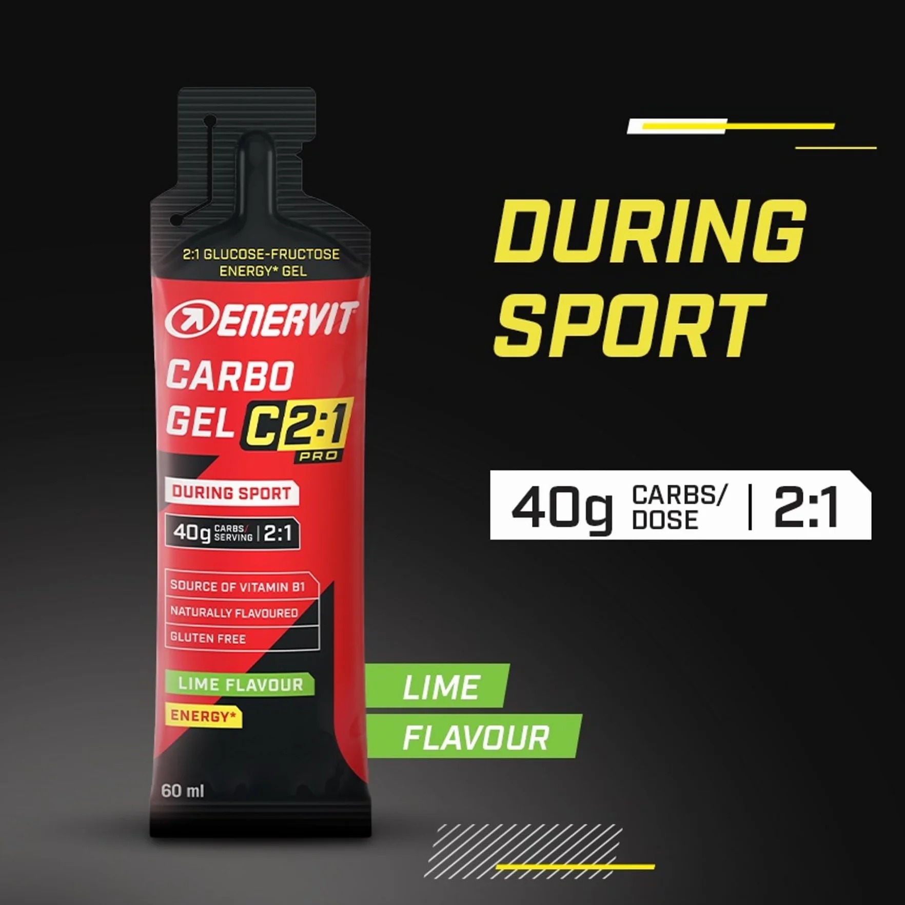 Enervit Carbo Gel C2:1PRO Lime Gel Energetico 40g Carboidrati 24x60ml Senza Glutine