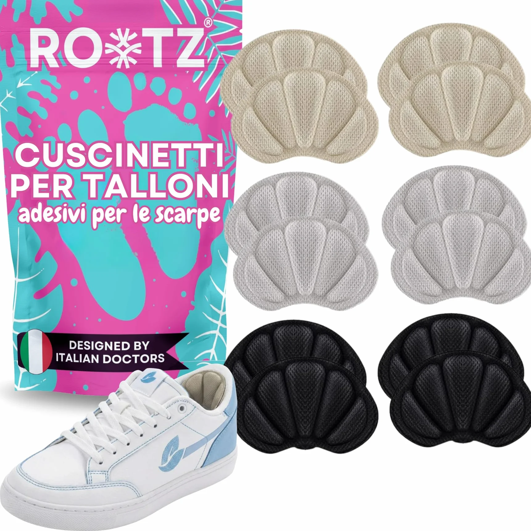 Cuscinetti Tallone Scarpe 12x 6 Paia Assortiti Memory Foam Anti-Vesciche Adesivo Forte 0.5/0.7cm Grigio Nero Beige