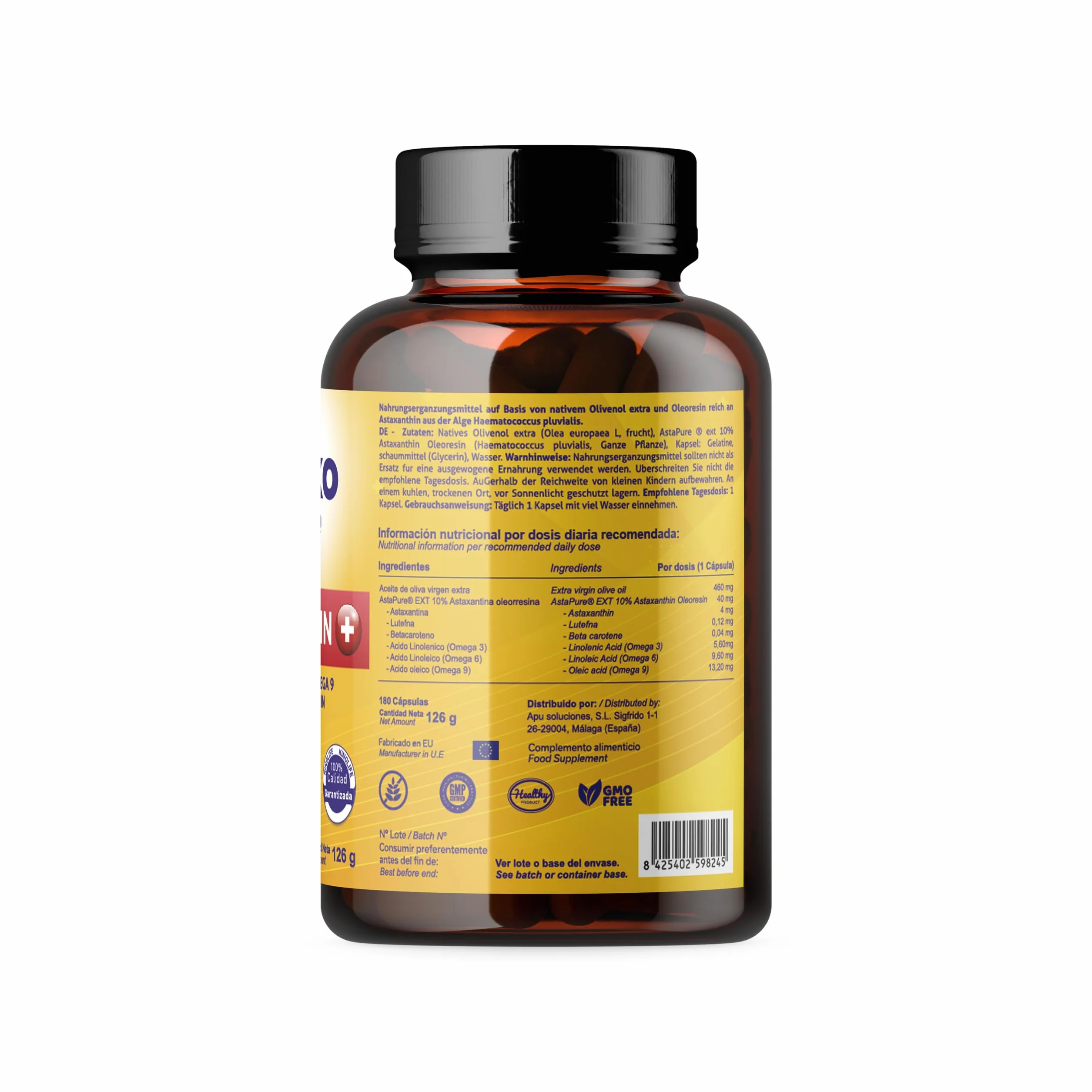 Astaxantina Plus 4mg 180 Capsule Sofgels con Luteina Omega 369 Beta-carotene AstaPure Antiossidante Naturale