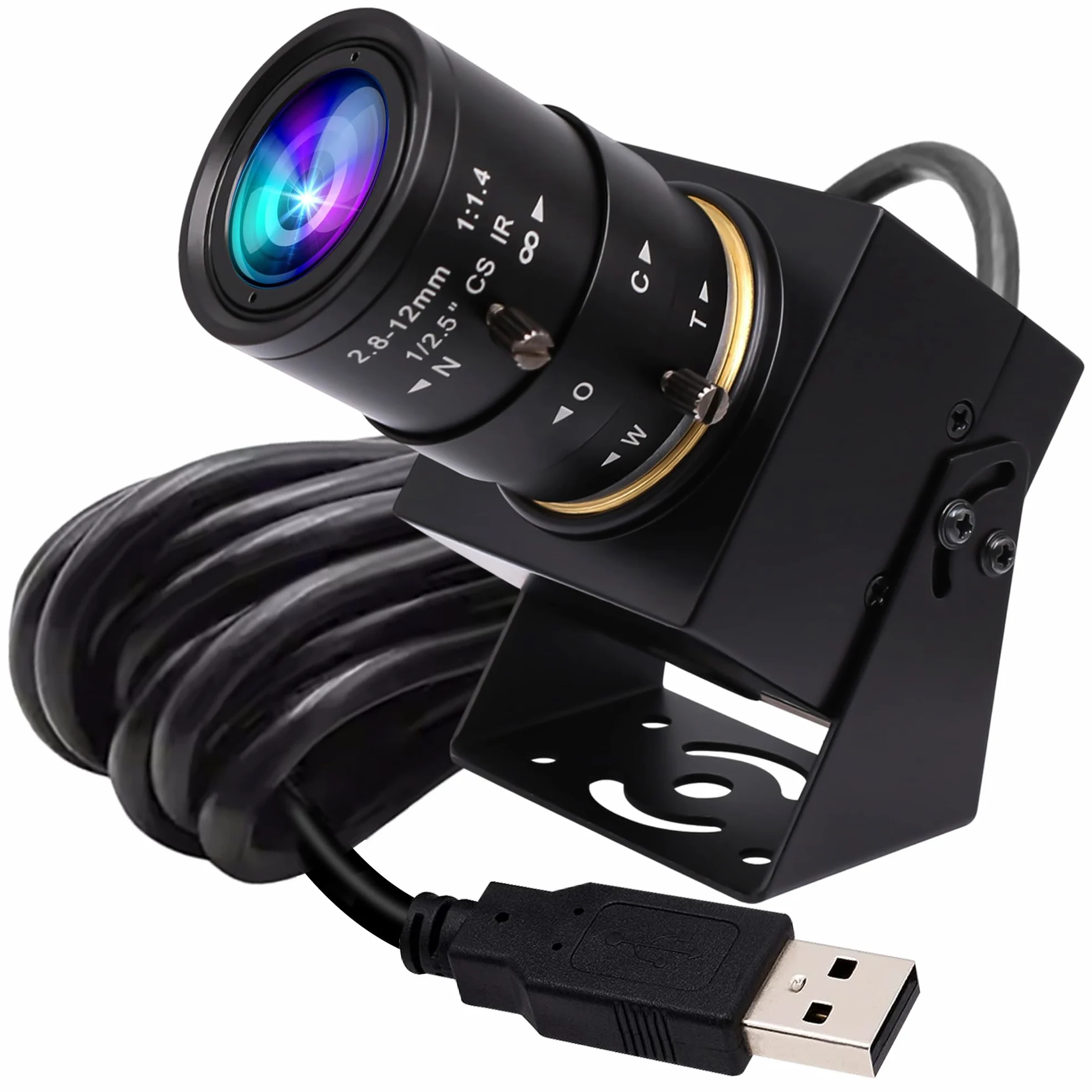 ELP Global Shutter Webcam USB 5MP 50fps ad alta velocità 1440P 60fps Telecamera varifocale Teleobiettivo (zoom 4X)