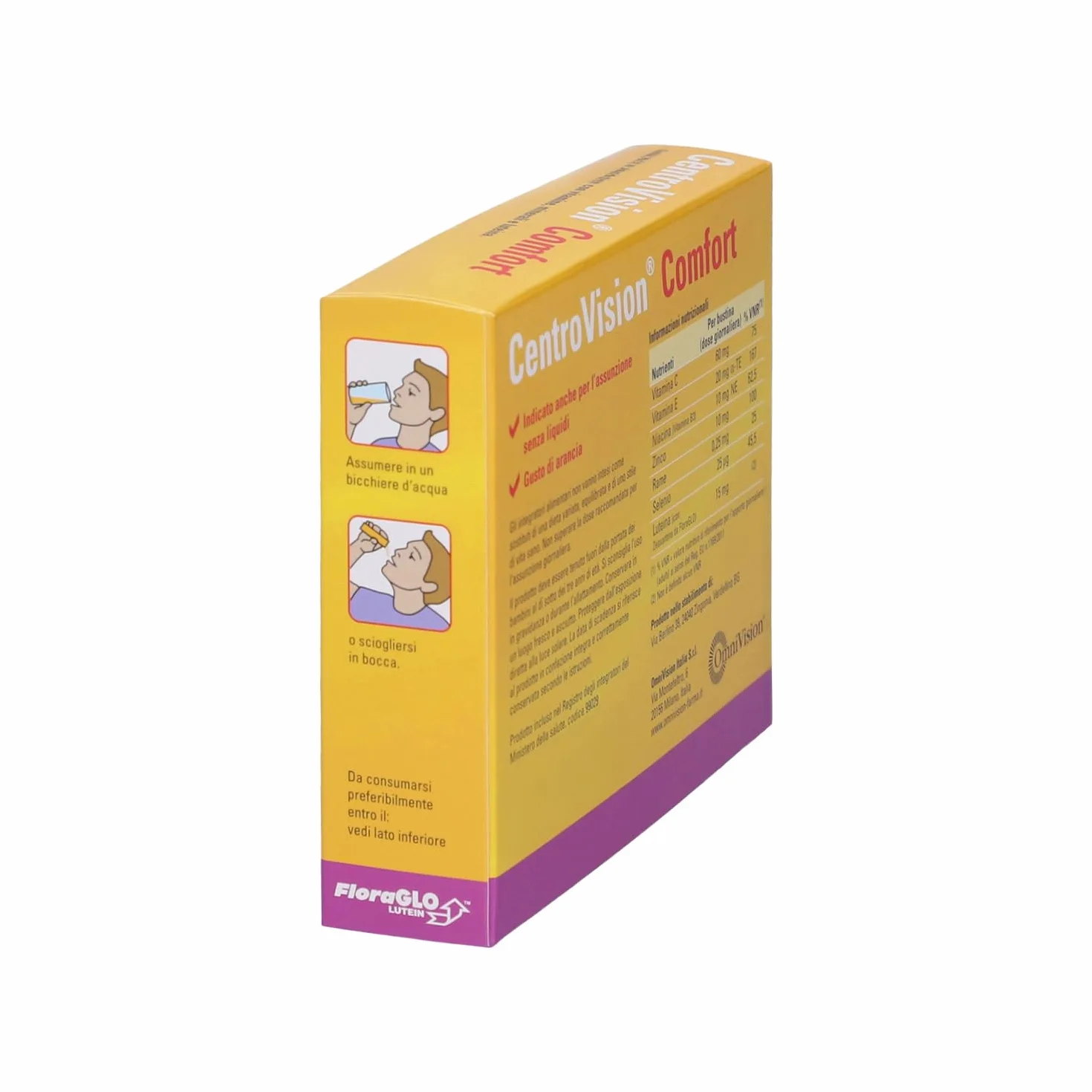 CentroVision Comfort Integratore Benessere Vista Luteina Vitamine Minerali 28 Buste 56 g Gusto Arancia