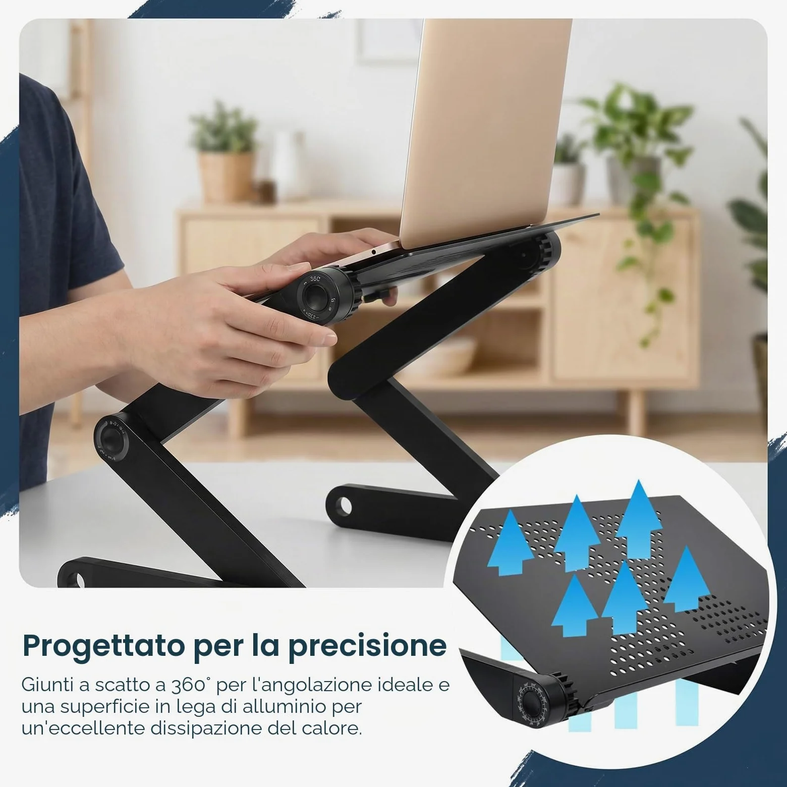 Ideal Swan Supporto PC Portatile Regolabile Laptop Stand Tavolino PC Regolabile Alluminio Supporto Notebook Computer con Pannello Porta Mouse per MacBook dell HP Samsung Lenovo Huawei - Nero