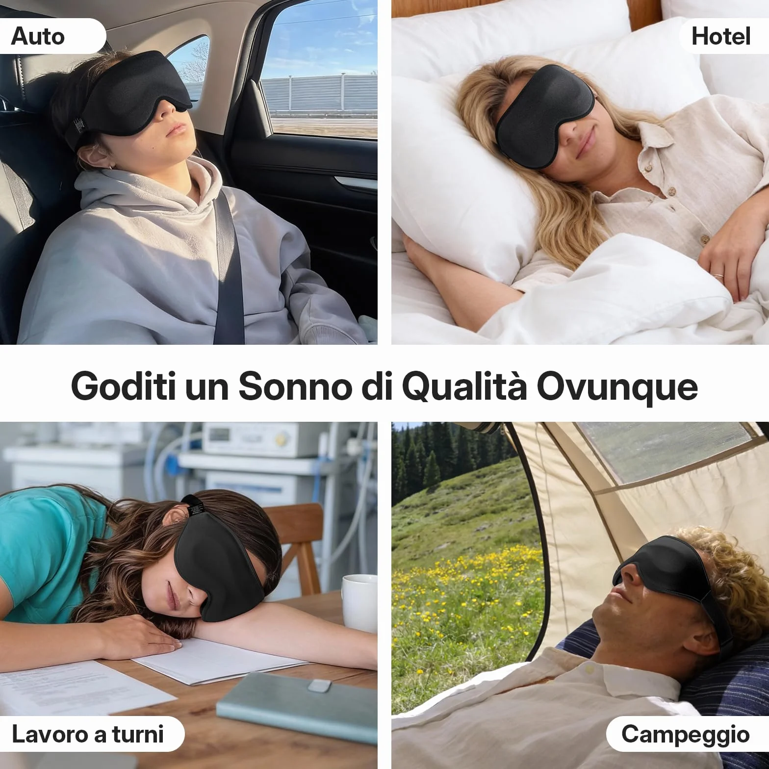 LitBear Maschera per Dormire 3D con Oscuramento Totale, Nera