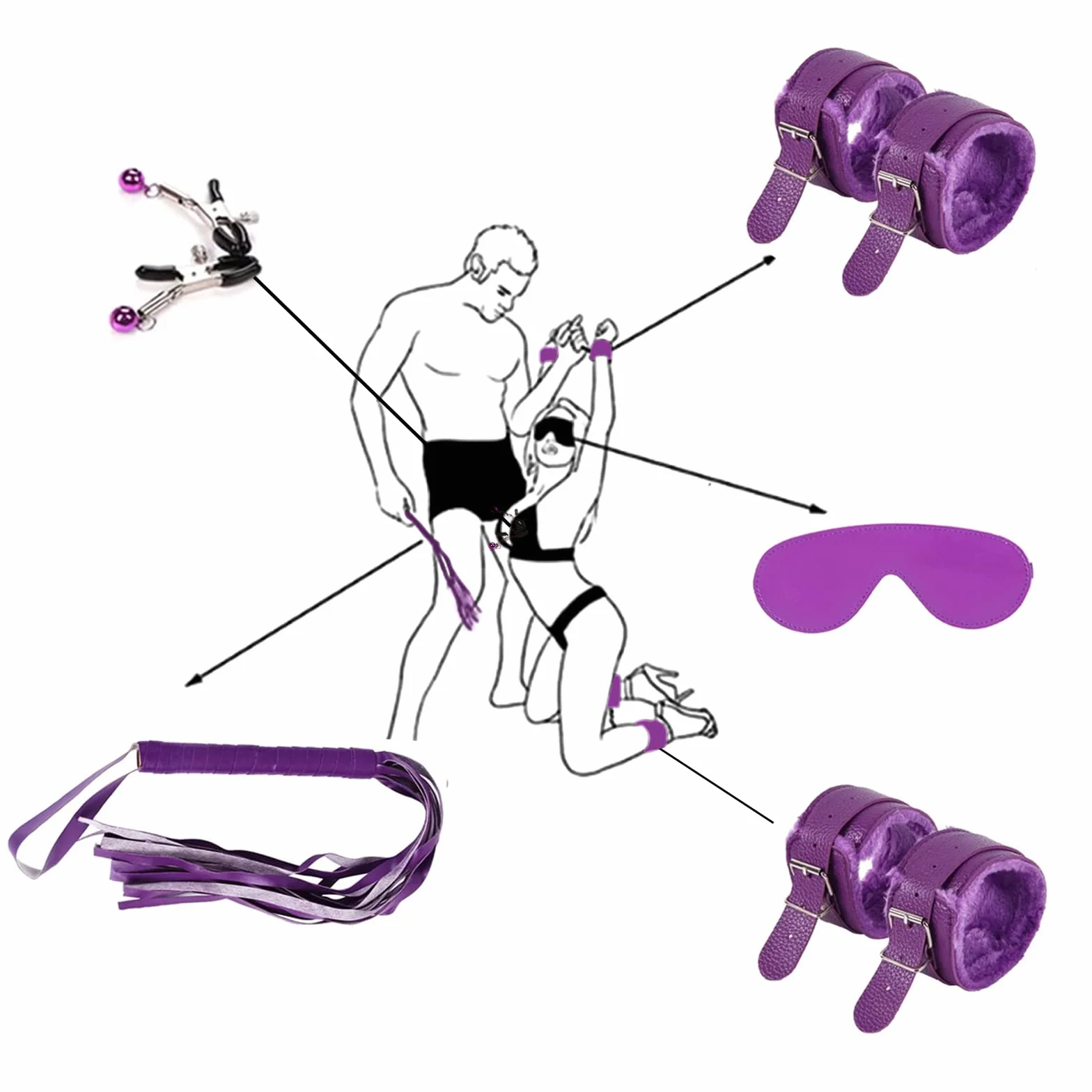 Qoosea 15 Pezzi Bondage Kit SM Set Erotico Giocattoli Sessuali BDSM Manette per Principianti e Esperti Viola