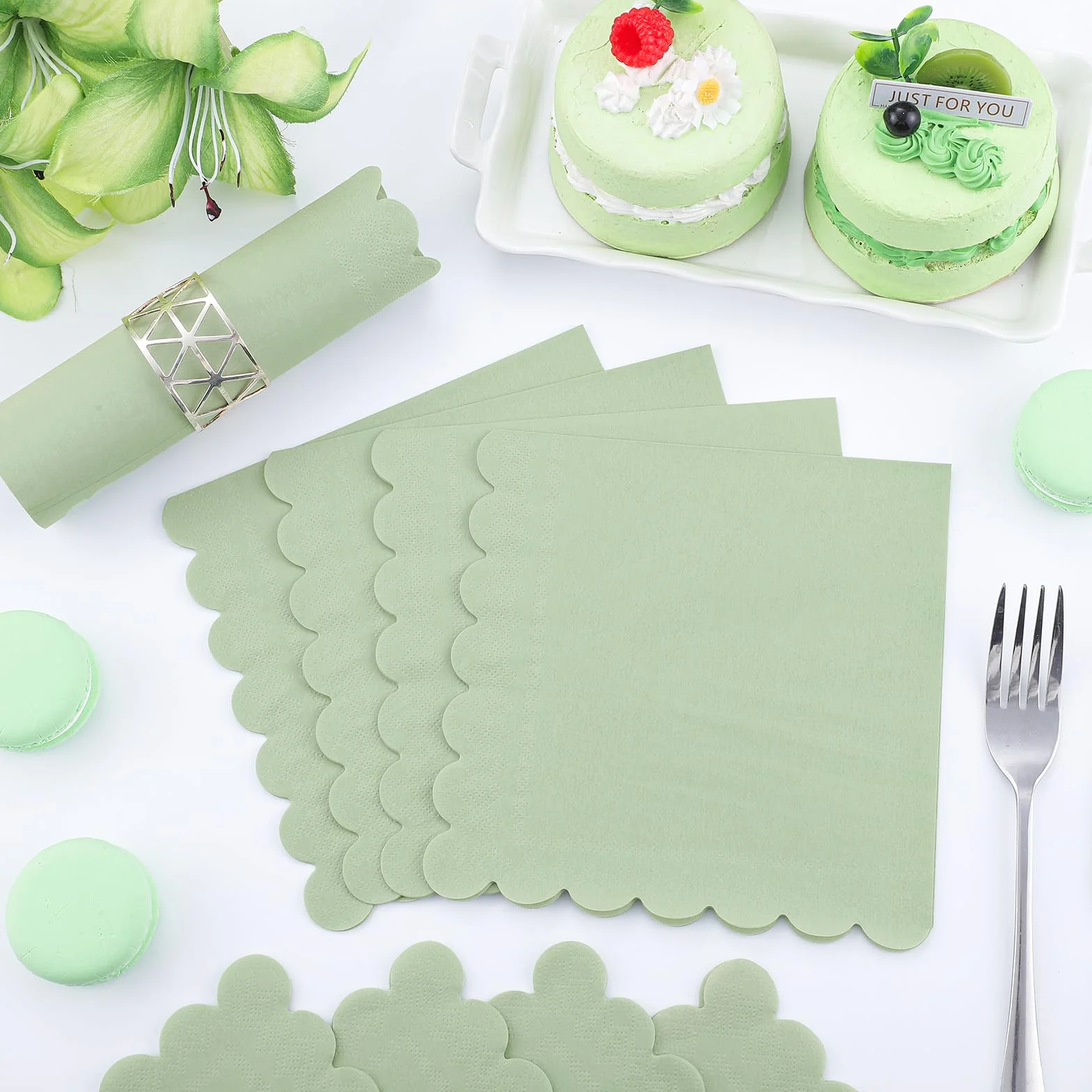 Tovaglioli di carta verde salvia 33x33 cm 2 veli ondulati usa e getta per feste Pasqua matrimonio