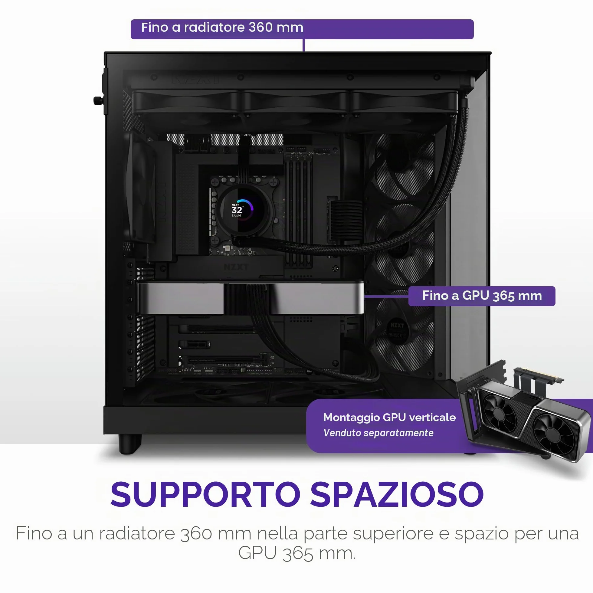 NZXT H6 Flow, CC-H61FB-01, Case Mid-Tower Compatto a Doppia Camera con Flusso d'Aria, Pannelli in Vetro Panoramico, Flusso d'Aria ad Alte Prestazioni, Include 3 Ventole da 120 mm, Nero