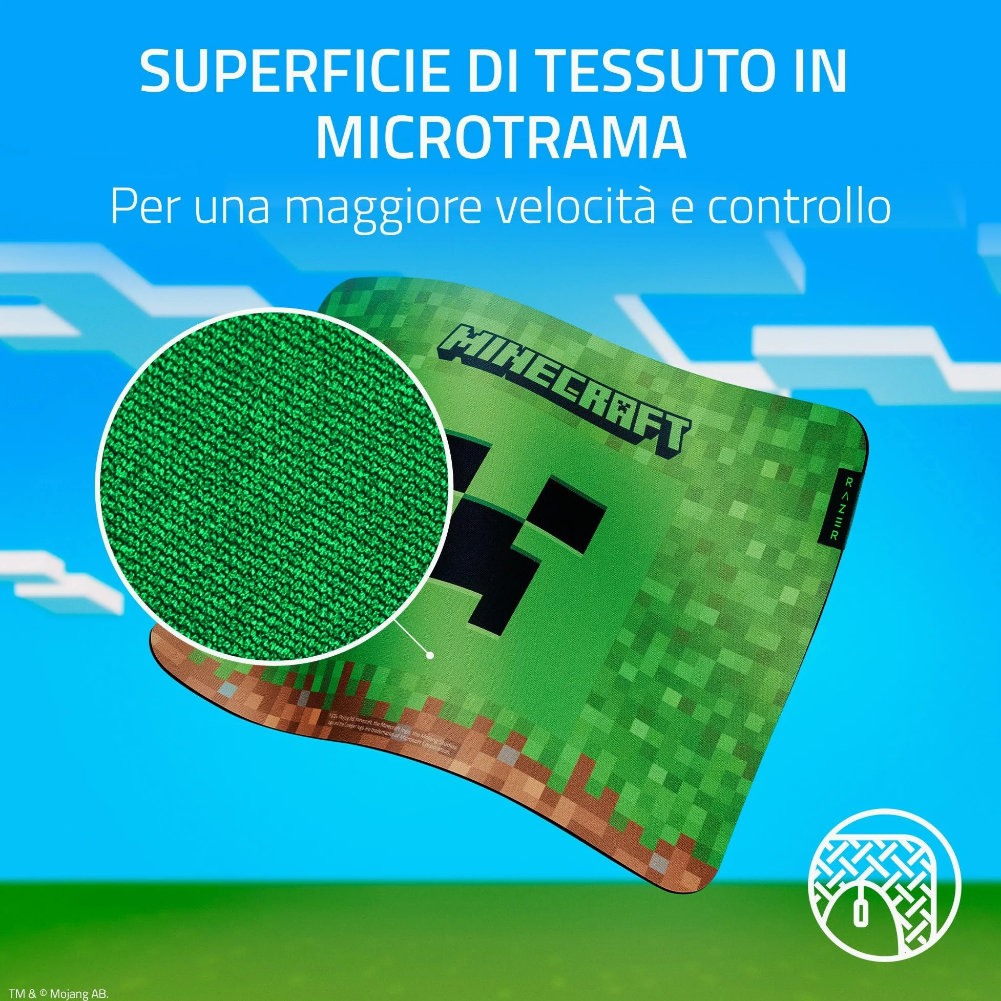 Razer Gigantus V2 Minecraft Edition - Morbido tappetino per mouse da gioco per velocità e controllo (superficie a microtessitura, schiuma di gomma spessa, base antiscivolo, 360 x 275 x 3 mm) Minecraft