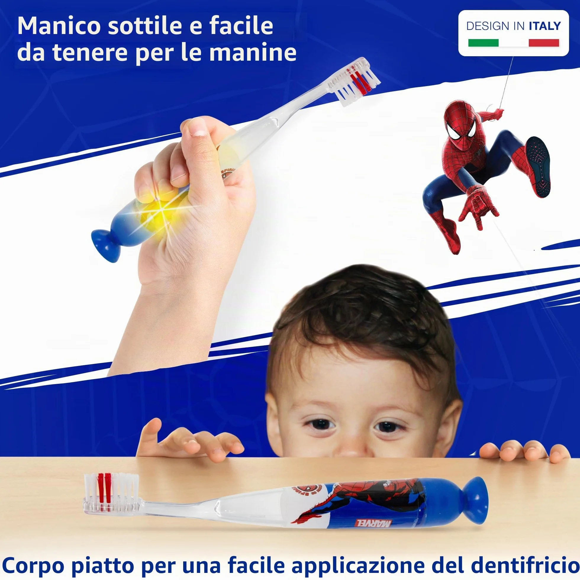 Mr. White Spiderman Spazzolino Luminoso da Denti Alimentato a Batteria