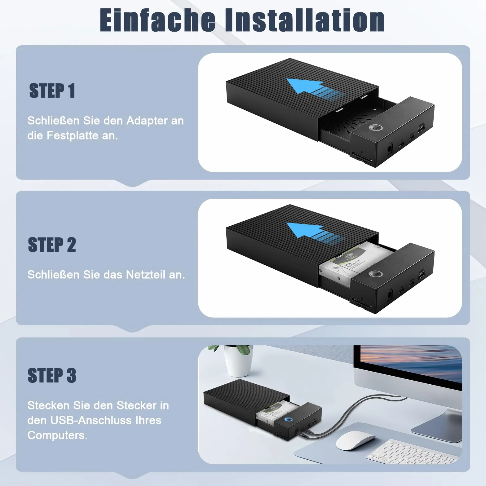 Docking Station USB 3.0 per HDD e SSD 3.5/2.5 pollici, 6 Gbps, UASP, 12V/2A