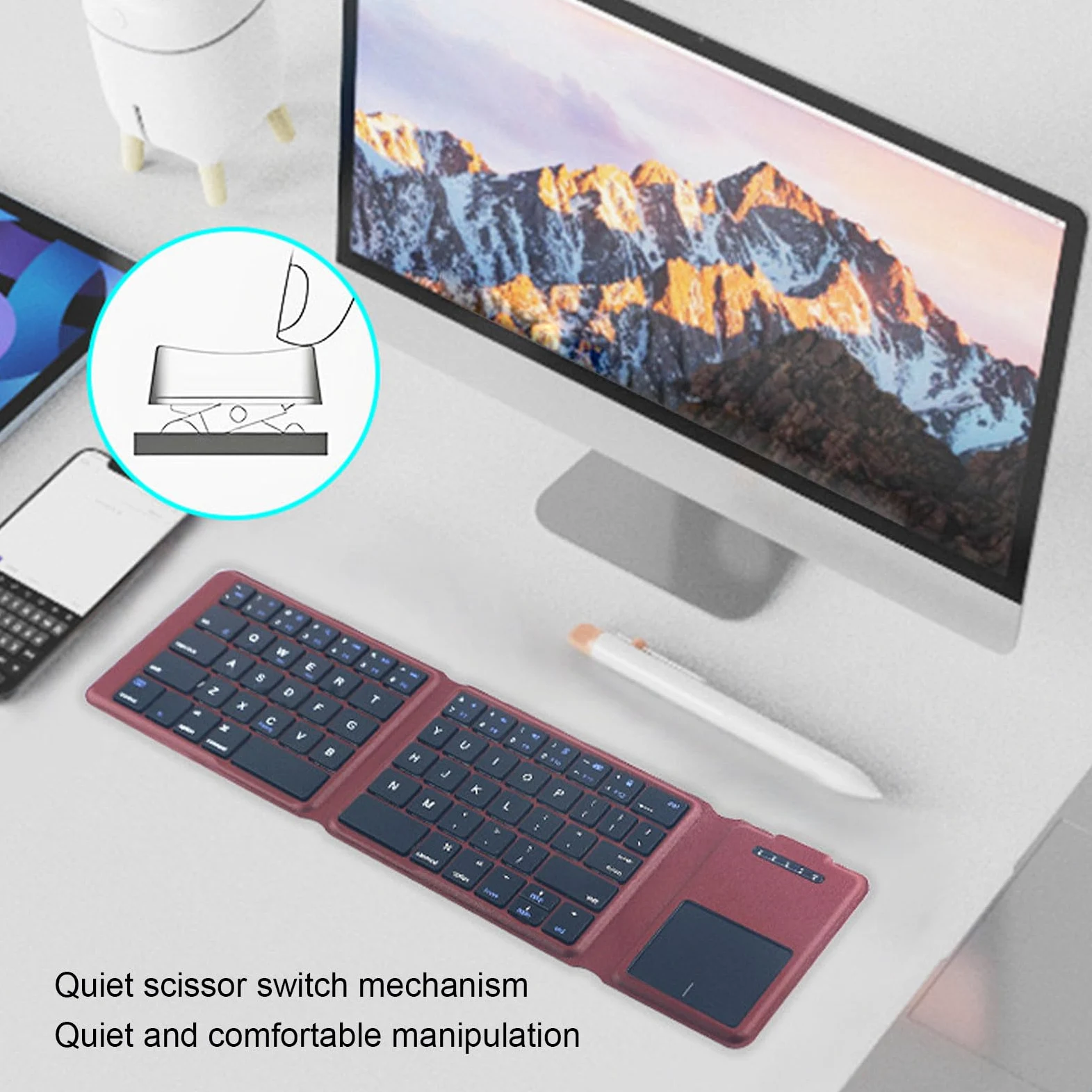 Asixxsix Tastiera Pieghevole con Touchpad, Tastiera da Viaggio Bluetooth Wireless Ultra Sottile e Pieghevole, Collega Fino a 3 Dispositivi, Ricaricabile, Tascabile, per Telefono