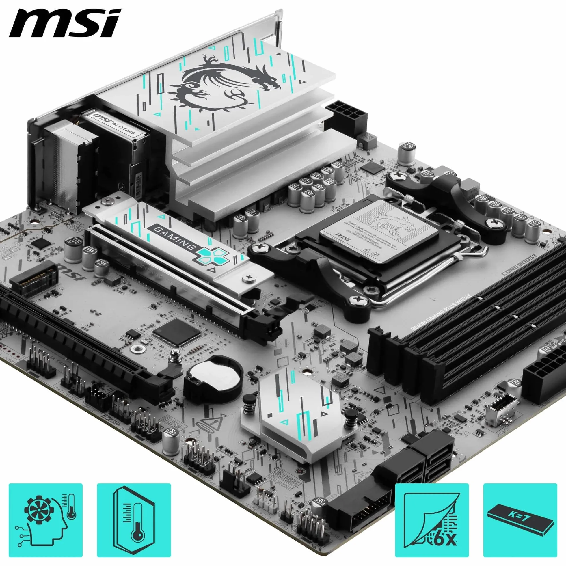 MSI B840M GAMING PLUS WIFI6E – Scheda Madre mATX compatibile con AMD Ryzen Serie 9000/8000 / 7000, Socket AM5 – Supporto DDR5 Boost fino a 8000+ MT/s (OC), PCIe 4.0 x16, M.2 Gen4, Wi-Fi 6E, LAN 2.5G
