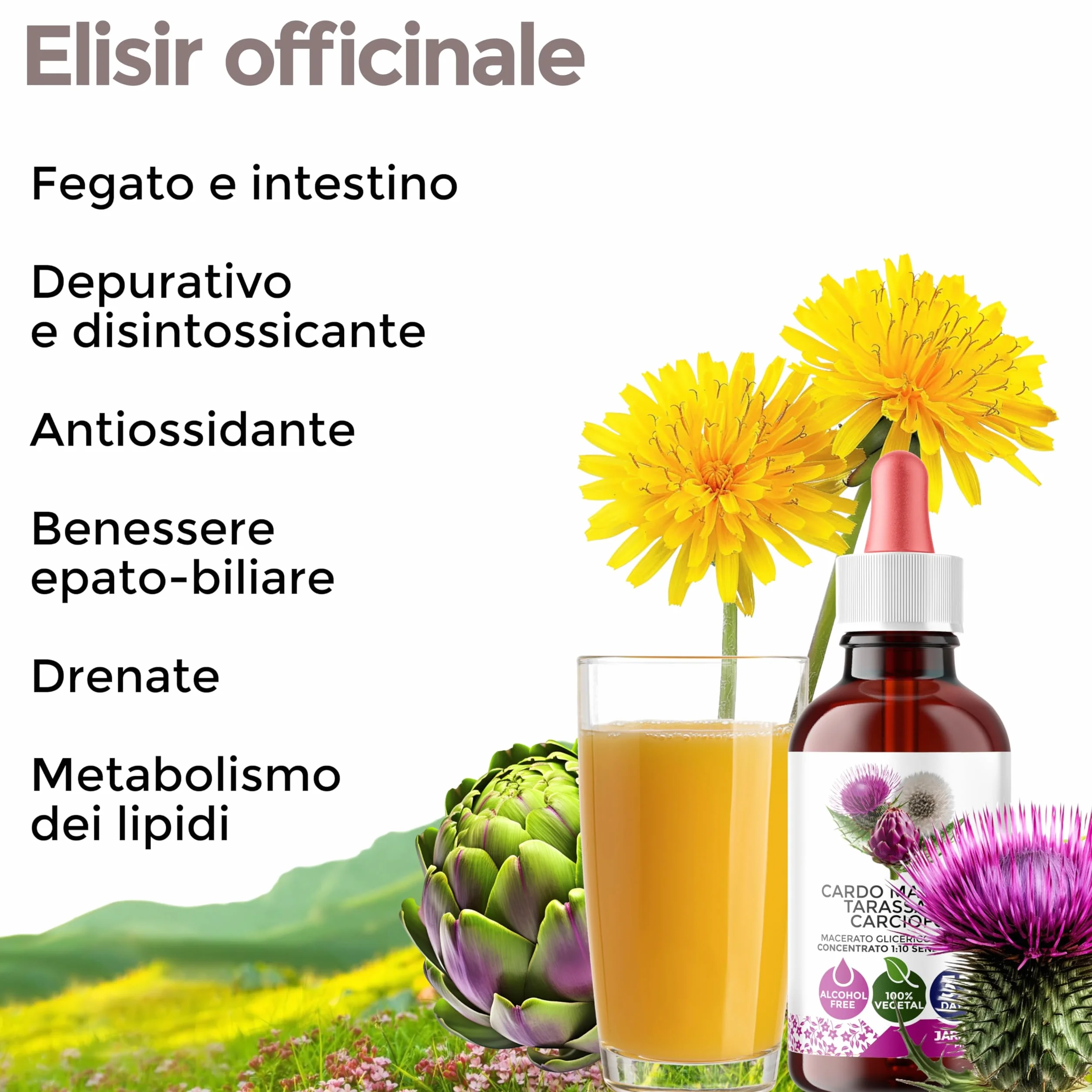 Cardo Mariano Tarassaco e Carciofo Gocce 100 ml Integratore Detox Fegato e Intestino Silimarina Extra Forte