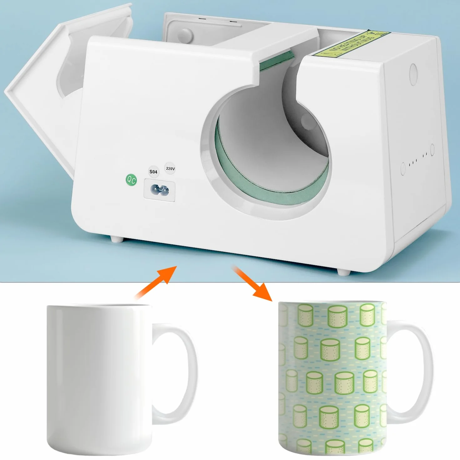 QWORK® Pressa per sublimazione per tazze da 350 ml - 3 impostazioni di temperatura 160/180/200℃ e 2 timer 200s/300s - Compatibile con inchiostro infusibile e fogli di trasferimento