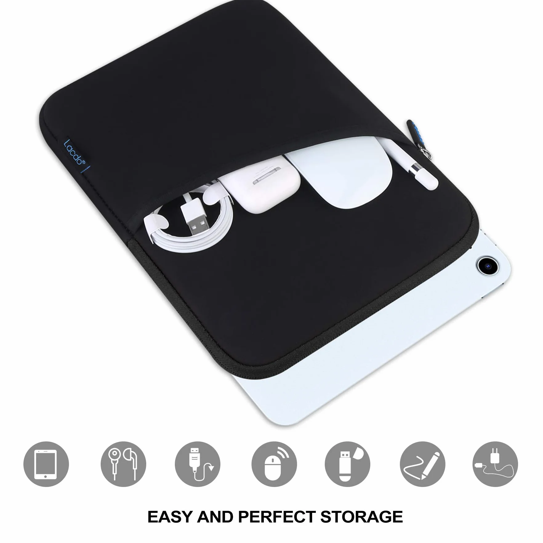 Lacdo Tablet Custodia Protettiva Borsa Compatibile con iPad Mini 7 (A17 Pro)/6/5/4/3/2, Samsung Galaxy Tab A7 Lite 8.7" / Galaxy Tab A 8", Huawei MatePad T8 Resistente agli Urti Antiurto, Nero Nero