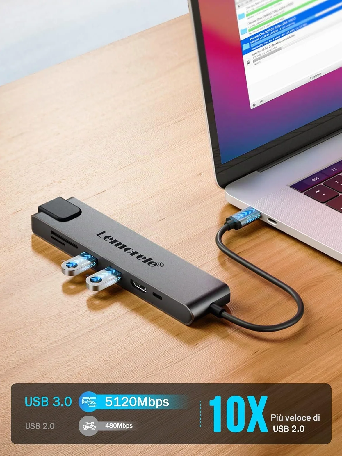 Lemorele Hub USB C Ethernet Gigabit, 7-in-1 Alluminio Docking Station con 1*HDMI 4K, 1000M RJ45, 1*PD 100W, 2*USB-A 2.0, SD/TF, Adattatore USB C Hub per Windows, iOS, Android, Linux, MacOS