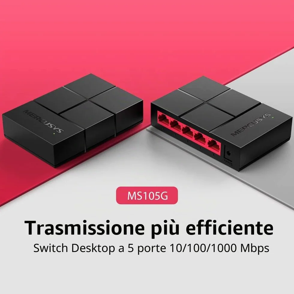 Mercusys MS105G Switch Ethernet 5 Porte Gigabit, Sdoppiatore Ethernet, Auto-Negotiation, Auto MDI/MDIX Switching, Plug & Play, MAC Address Learning, Ideale per la Casa e il Ufficio