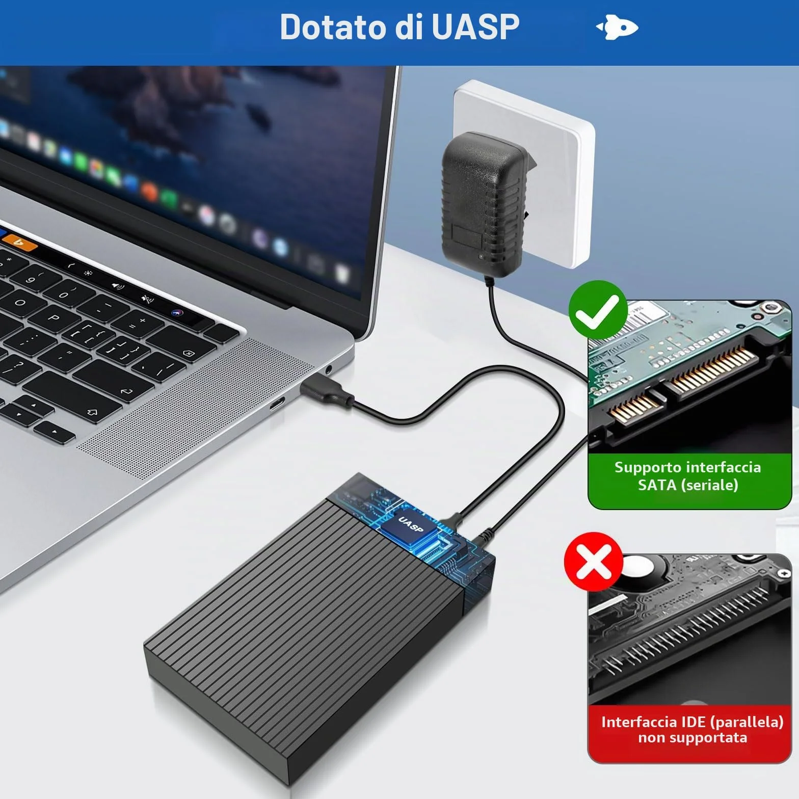 Docking Station USB 3.0 SATA HDD/SSD 2,5/3,5 Pollici 12 V 2 A UASP