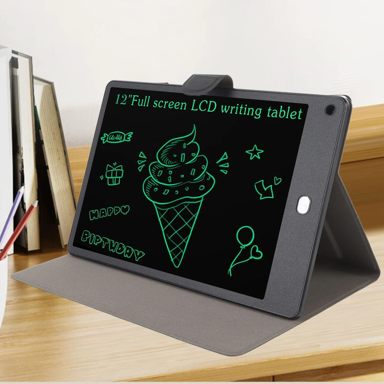Tablet di Scrittura LCD 12 Pollici per Adulti, Schermo Intero PU, Nero